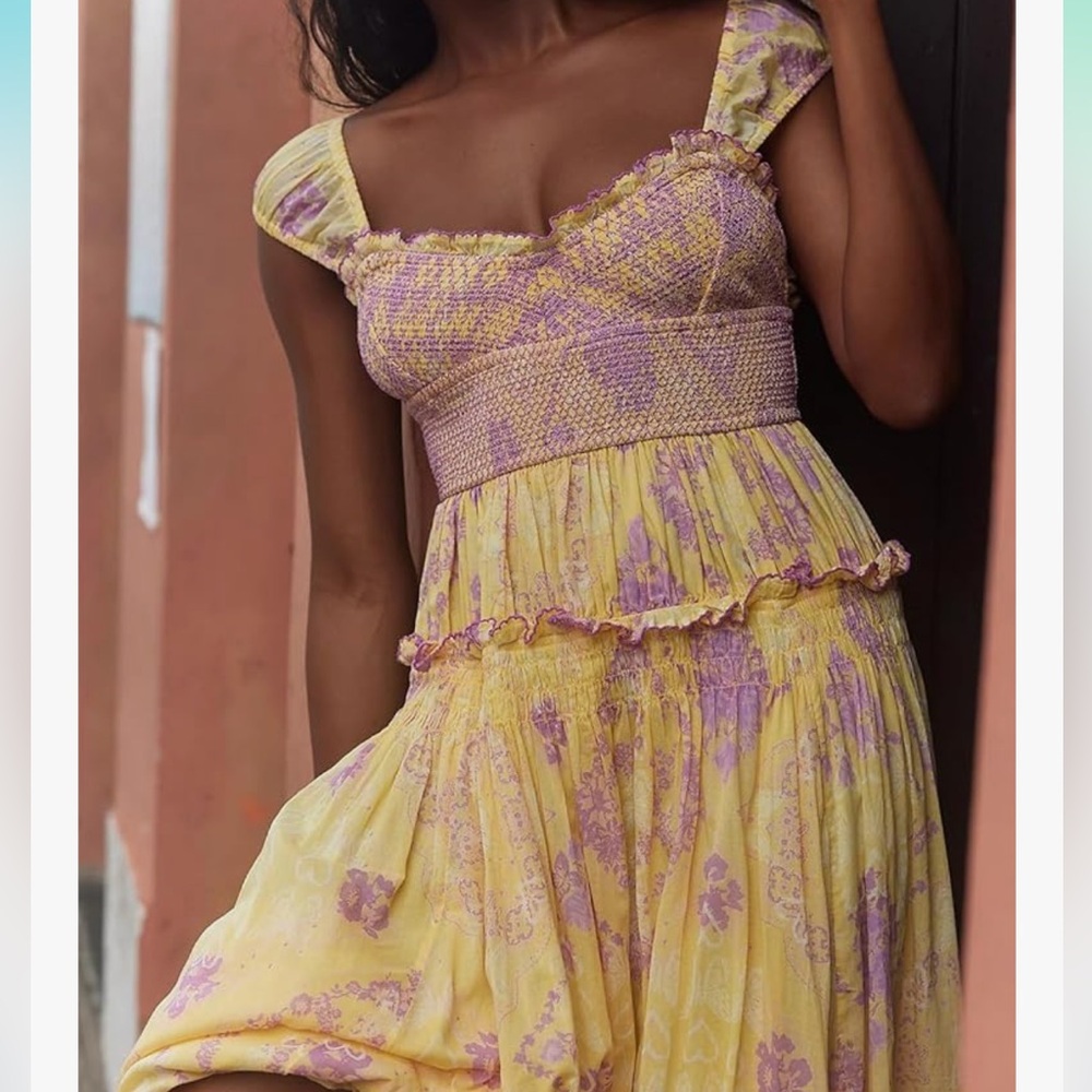 Yellow and Purple floral Spring Dress size L